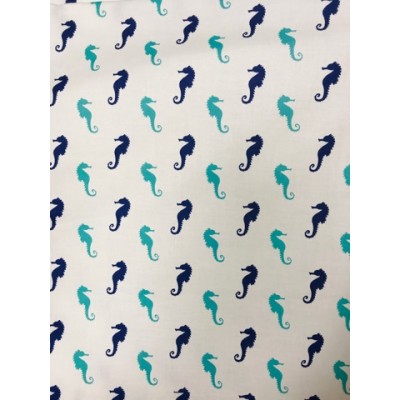 Ткань хлопковая Польша 50*160 см Морской конек бирюзово-синий