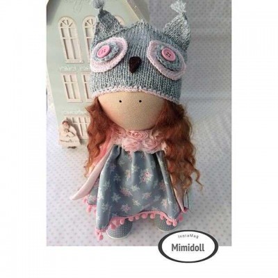 Шапочка-сова серо-розовая